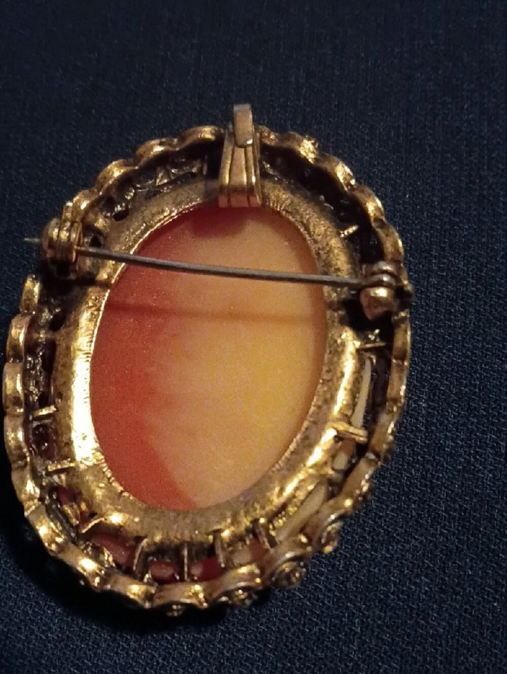 Vintage Cameo Pearl-Trim Brooch - Gold Tone, Cream & Coral